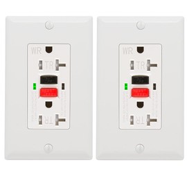 2 Pack - POWAWINI GFCI Outlet 20 Amp, UL Listed, Self-Test GFI Receptacles, TamperResistant, Weather Resistant, LED Indicator, with Decor Wall Plates and Screws, Indoor or Outdoor Use (Red/Black)