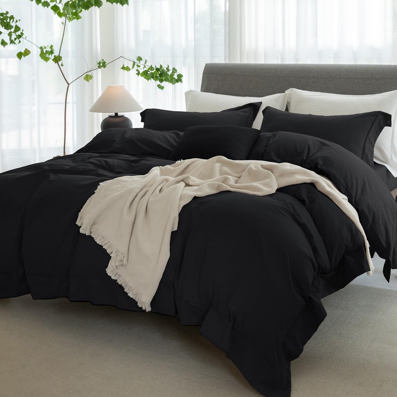 ELIMMO King Duvet Cover - 3 Piece 100% Washed Cotton
