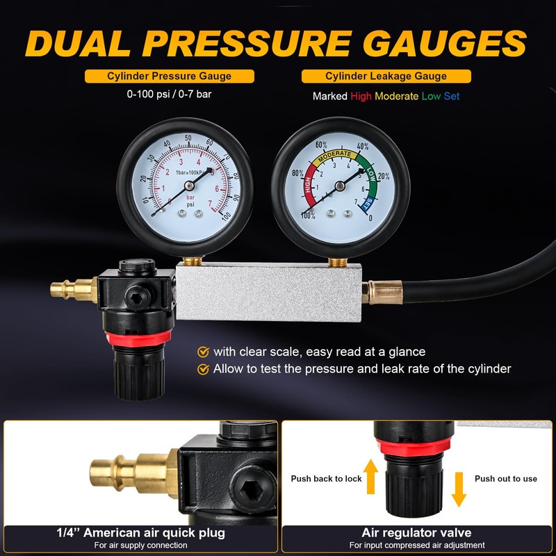 Nilight Cylinder Leak Down Tester, Gasoline Engine Compression Dual Gauge