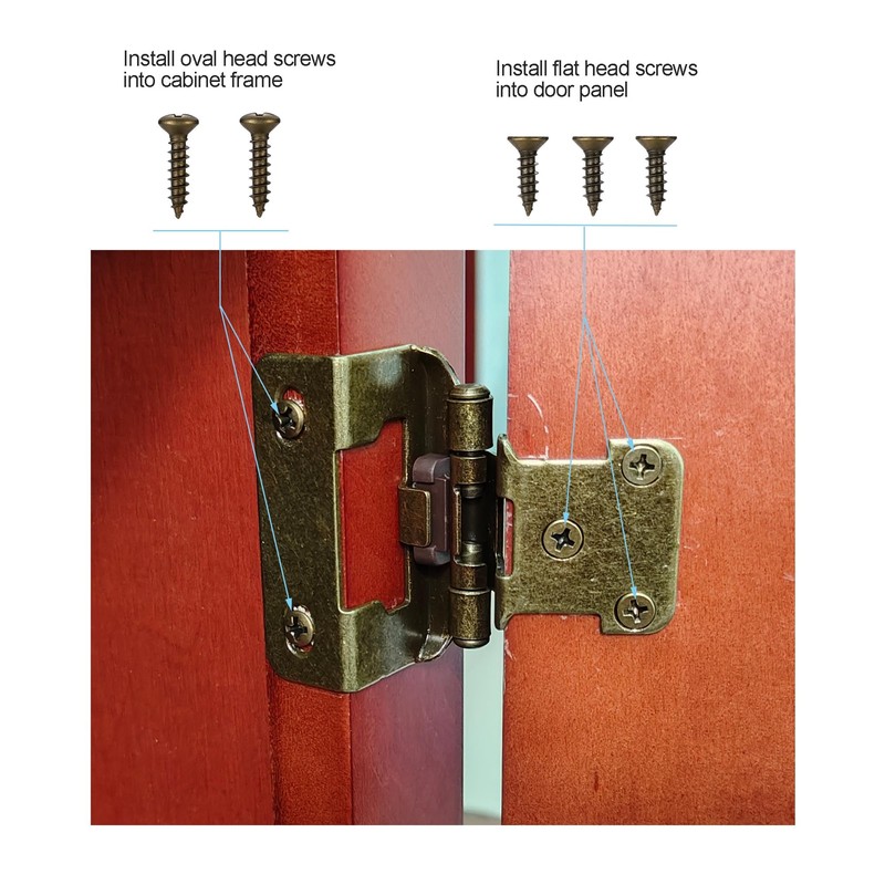 Vallecloud 4 Pack (2 Pair) Antique Brass Cabinet Hinges for