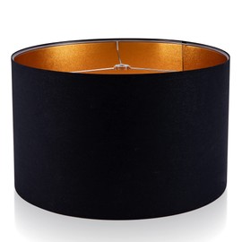Wellmet 18"x18"x12" Lampshade Assembly Required for Table Lamp,Bedside Lamp,Floor Lamp,Fabric Drum Lampshade Mid-Century Modern Style,Spider Fitter,Black Gold