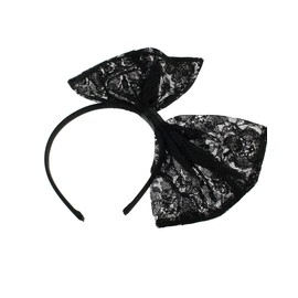 Retro 1980s Pop Large Black Lace Bow Headband Alice Band