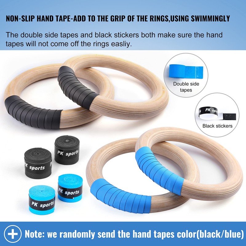 YOELVN Wooden Gymnastic Rings with Adjustable Number Suspension Trainer Straps