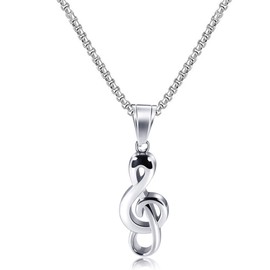 Kawailay Music Note Necklace Rock Musical Symbols Necklace Punk Biker Hip Hop Pendant Necklace for Men Women - Silver