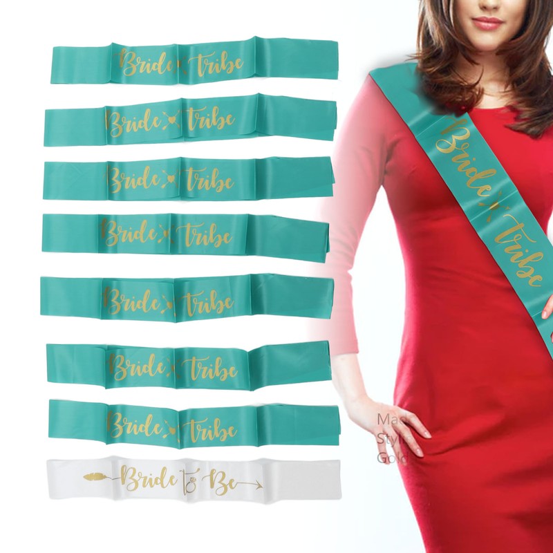 8Pcs Bride Bridesmaid Sash Gold Letters Hypoallergenic Material Wedding Bride