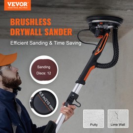VEVOR Drywall Sander, 800W Brushless Motor Electric Sander, Variable Speed 1000-2300 RPM Wall Sander, Foldable Ceiling Sander with Double-Deck LED Lights, Extendable Handle, 12 Sanding Discs