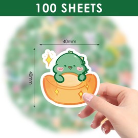 Pack of 100 Dinosaur Stickers, Cute Cartoon Stickers, Green Decoration, Kids Stickers, Interesting Stickers, DIY Suitcase Water Cup Decoration Stickers