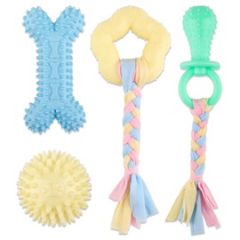 ktxaby 4 PCS Puppy Dog Teething Toys Rubber Puppy Dog Chew Toys Durable Interactive Toys with Colorful Ropes for Small Puppies and Medium Dogs (Style 17)