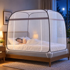 Portable Yurt Mosquito Net for Single or Double Bed – Foldable Breathable Insect Canopy for Camping, Travel and Home