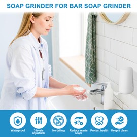 Soap Dispenser for Wall Mounting, Soap Dispenser without Drill with Lid, Automatic Retractable Soap Container, Soap Dispenser for Bedroom, Bathroom and Kitchen and Soap Bar Scraper