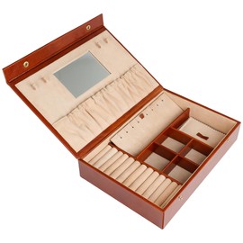 Time Resistance Leather Jewelry Box - Cognac Brown Full Grain Leather Jewellery Organizer - Accessories Storage Box for Women - Genuine Leather Jewelry Case