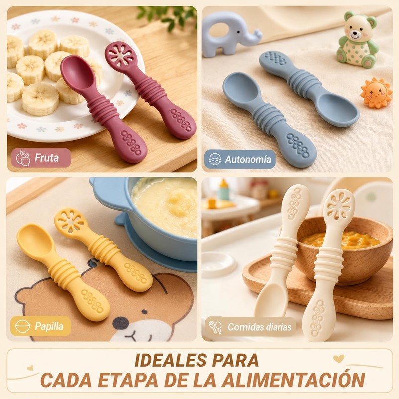 Juego de Cucharas para Bebé 8pcs, Ideales para Entrenar Alimentación
