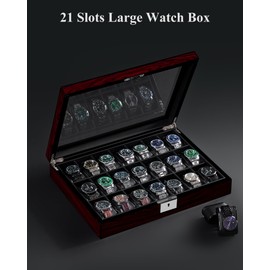 ANWBROAD 21 Slot Watch Cases for Men Watch Box with Large Glass Lid Lockable Wood Watch Display Case Christmas Gift Watch Organizer Giftable Luxurious Watch Holder UJWB004Y