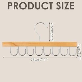 Pack of 2 Wooden Clothes Hangers, 360° Rotating Belt Organiser, with 8 Hooks, Wardrobe Space-Saving, Original Wood Colour, Vintage Colour, for Scarves, Ties, Belts, Braces (28 x 19 cm)
