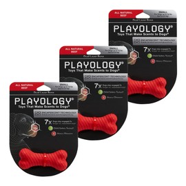 Playology Dual Layer Bone Toy for Small Dogs (up to 15lbs) - Engaging All-Natural Beef Scented Durable Dog Chew Toy for Heavy Chewers - Value 3 Pack - Easy to Clean - Interactive & Non-Toxic