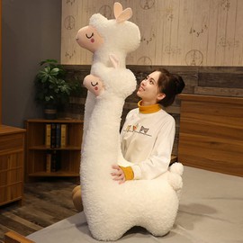 OUKEYI Llama Body Pillow, Giant Alpaca Plush Long Body Pillow,Fluffy Alpaca Stuffed Animal, Cuddly Alpaca Long Pillow Xmas Birthday Valentines Gift for Girls Boys Adults Kids (28 Inches, white