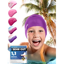 KIDVERSE Swimming Cap Girls, Waterproof, with Non-Slip Nubs, UV Protection, Swimming Cap for Children, 100% Tear-Resistant