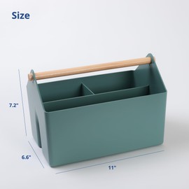 BLUE GINKGO Multipurpose Storage Baskets - Plastic Storage Bins with Wooden Handles | Home, Kitchen, Bathroom, Nursery, Classroom, Toy Storage Organizer (4.5L, Made in Korea) - Green