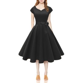 Kingfancy Women Vintage 1950s Dress Retro Cocktail Party Swing Dresses with Cap Sleeves Black XL