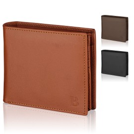 LOGAN & BARNES Men's Leather Wallet with TÜV Tested RFID Protection – Men's Wallet Small and Large – RFID Wallet Men's Leather with 13 Card Slots Model Berlin/Valencia, Cognac, Elegant