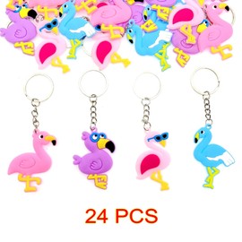 JZK 24x Flamingo keyring keychains key chains for hawaiian party favours, flamingo party decorations accessories, tropical party thankyou gifts, caribbean party giveaways, flamingo gift