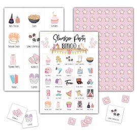 KFNER Slumber Party Bingo Games - Girls Sleepover Party Bingo Card - 24 Players Bingo Game Set for Adult Family Friends - Pajama Party Activities - Bridal Shower Party Favors Supplies -C04