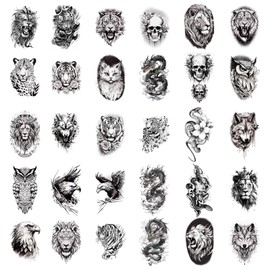 30 Pcs Realistische Temporäre Tattoos Im Tiger für Männer und Frauen, Bären, Löwen und Wolf-Stil, Tier-Tattoo-Aufkleber Erwachsene, Körperkunst für Arme, Brust und Schultern Festival Zubehör
