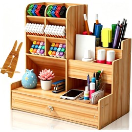 GWMWON Organizador de Escritorio,Organizador de Accesorios de Escritorio,Con Cajones, Con soporte para teléfono,Ideal para Escuelas, Hogares y Oficinas,Organizador de Plumones