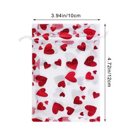 50PCS Love Heart Printed Valentine Candy Bags Organza Bags Gift Jewelry Bags for Wedding Valentine's Day Mother's Day Party (Red, 3.9 x 4.7inch)