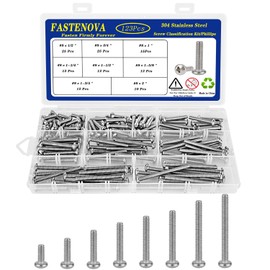 FASTENOVA 123pcs Machine Screws Assortment Kit, 304 Stainless Steel, #8-32 Phillips Pan Head,1/2 to 2 inch Long, Cupboard, Closet Handle Installation