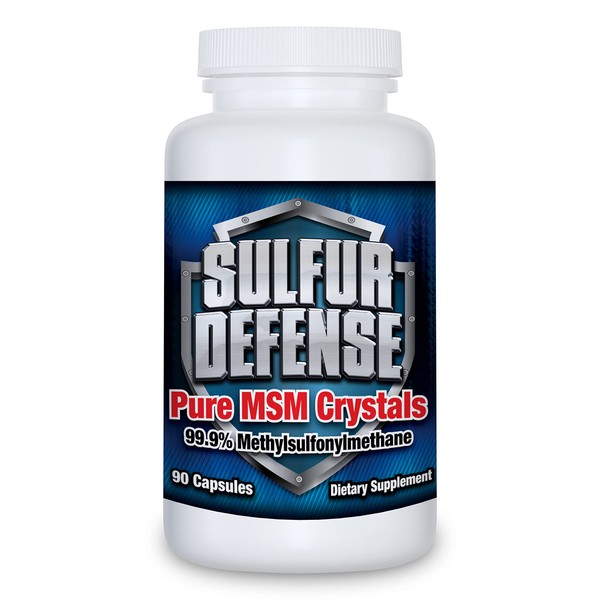 Sulfur Defense Opti-MSM 99.9% Pure MSM Powder Capsules, Made in USA, Organic Methylsulfonylmethane, Non-GMO, Gluten-Free, Immune System Booster, Soothes Joint Pain, Younger Skin, Hair, Nails, 90 caps