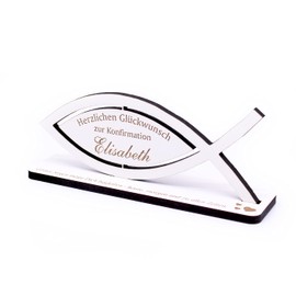 Decorative Stand Fish – Congratulations on Confirmation – with Name of Choice to Stand Up 15 x 6 cm