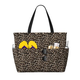 GEENJIAGA Leopard Beach Travel Bag Large Capacity Tote Bag Waterproof Zipper Women Handbags with Multiple Pockets for Pool Gym Vacation