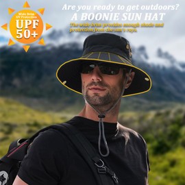 Favuit Sun Hat Fishing Hat UV Protection Foldable Wide Brim Boonie Hat Bucket Hat for Men Women Beach Hiking Camping Safari Paddling (Dark Grey)