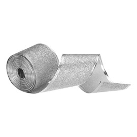 MECCANIXITY Christmas Polyester Ribbon 2" 10 Yard Glitter Ribbon Silver Iron Wired Edge Easy to Shape for DIY Crafts Gift Wrapping Tree Bow Decoration Silver