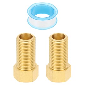 PATIKIL 1/2" Male to 1/2" Female Brass Pipe Extension Fitting Adapter, 2 Pcs 50mm Length Straight Thread NPS Hex Connector Pipe Fittings Bushing Converter with PTFE Tape