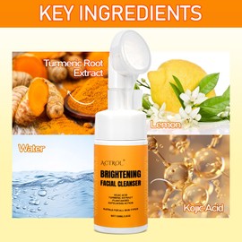ACTROL Turmeric Face Wash with Brush 100ml Natural Turmeric Facial Foam Cleanser Deep Cleansing Glow Wash Suitable for All Skin Types