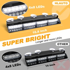 HLAUTO 604N Emergency Dash Strobe Lights w/Controller: 2x16.8 inch White Security Light w/Take Down, 48 LED Safety Flashing Warning Hazard Interior Windshield Visor Light Bar for Trucks Vehicles