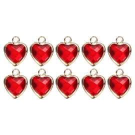sourcing map 10 Pcs Crystal Gold Plated Heart Charm, Metal Charm Pendant for Jewelry Making DIY Bracelet Necklace Earring Phone Accessories Keychain Crafting, Red, 13x11mm