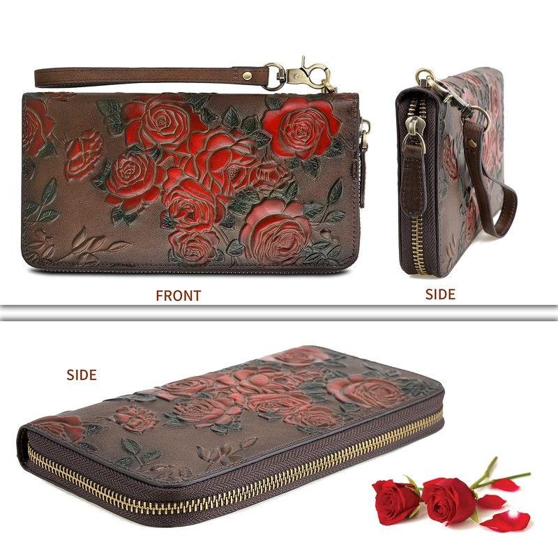 Women's Leather Large Clutch Purse with RFID Protection Large Purse