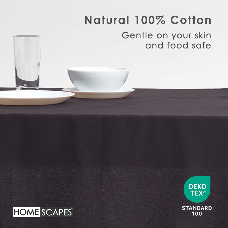 HOMESCAPES Black Table Cloth, Plain Cotton Tablecloth, Rectangular, Handcrafted &