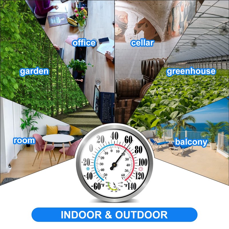 Outdoor Thermometer Hygrometer - 12'' Indoor Outdoor Thermometer Wireless, Indoor