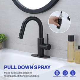 Kablle Bathroom Sink Faucet with Pull Down Sprayer, Oil Rubbed Bronze Single Handle Pull Out Faucet with Pop-Up Drain, 1 or 3 Hole Laundry Bar Basin Faucet with Deck Plate, KBL-7002ORB-CL
