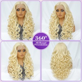 Felek Blonde 13x6 Synthetic Lace Front Wig Loose Wave HD Transparent Lace Frontal Wigs Pre Plucked Wear and Go Glueless Wigs for Black and White Women 24 inch Long Curly Wig #613