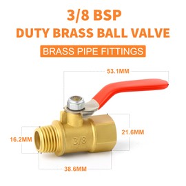 GASHER 3PCS 3/8 Inch Brass Mini Ball Valve Shut Off Switch, 3/8 Inch Male x Female BSP Thread Pipe Fitting