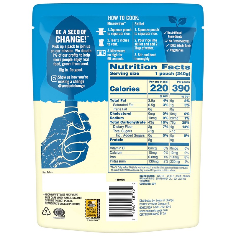 SEEDS OF CHANGE Organic Brown Basmati Rice, Microwaveable Ready to