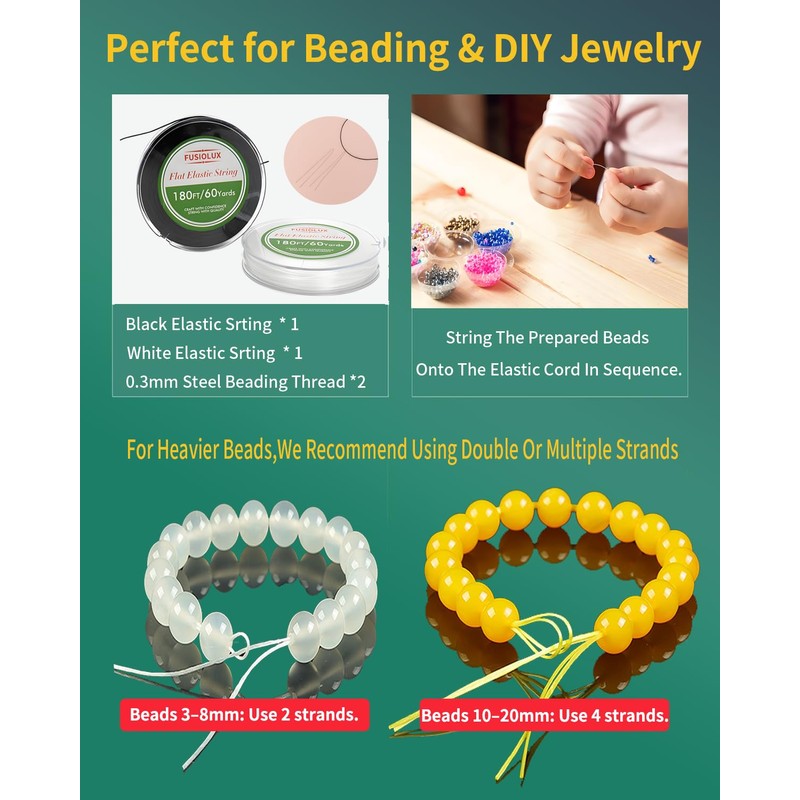 1mm Flat Elastic String for Bracelets,Stretchy Durable Bead String 360Ft,Easy