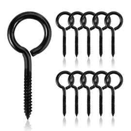 10Pcs M5 x 65 Eyelet Screws Black Stainless Steel Vine Eye Bolts Eye Screws Hooks Metal Screw-in Hook Heavy Duty Self Tapping Ring Screw Nails Eyelets Screw