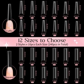 Kiiwah 240 Pcs XXL Clear Nail Tips, 2 Styles Extra Long False Nail Tips for Gel Extensions, No C Curve Half Cover Fake Nails Set for DIY Nail Art and Nail Salons