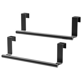 CIOBOAN Door Towel Holder Kitchen Towel Holder No Drilling Kitchen Tea Towel Holder for Hanging 2 Pack Black